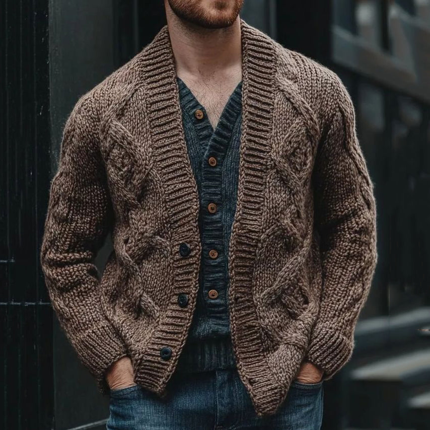 Men'S Thick Knitted V-Neck Button-Up Cardigan Sweater elevenforest