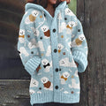 Comstylish Cute Dog Print Long Sleeve Knitted Hooded Cardigan