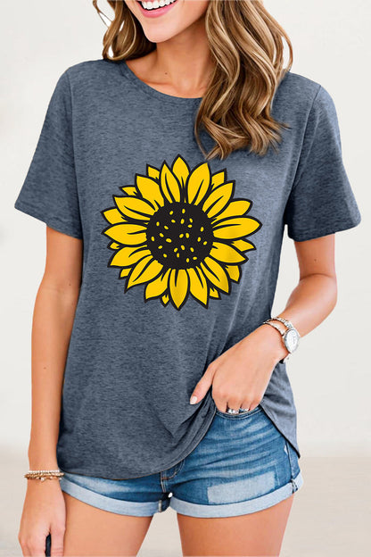 Print Flowers O Neck T-shirts