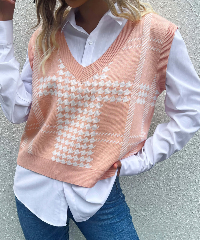 Harvard Knit Sweater Vest - Pink