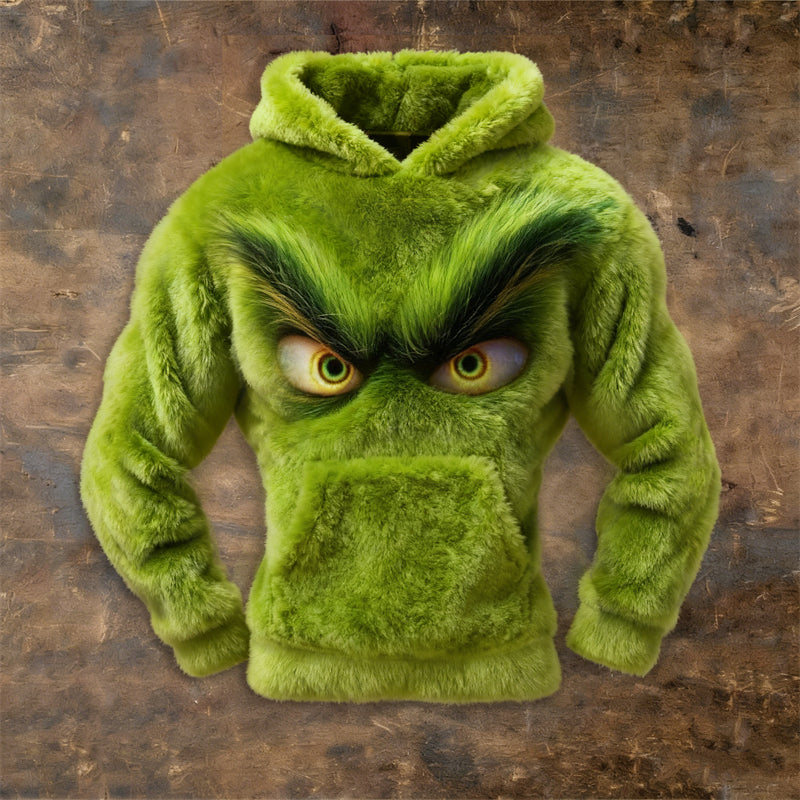 Comstylish Men's Christmas Monster Inspired Fuzzy Cozy Plush Hoodie