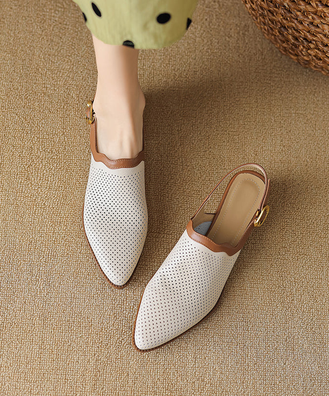 Style Apricot Sandals Chunky Sheepskin Hollow Out Pointed Toe Ap1006