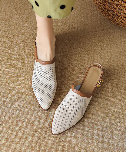 Style Apricot Sandals Chunky Sheepskin Hollow Out Pointed Toe Ap1006