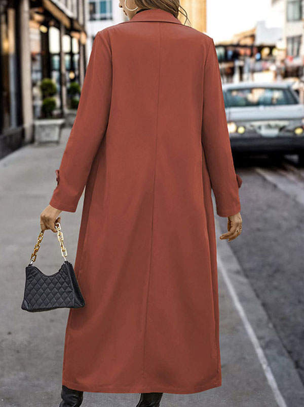 Long Sleeves Loose Buttoned Split-joint Lapel Outerwear Trench Coats