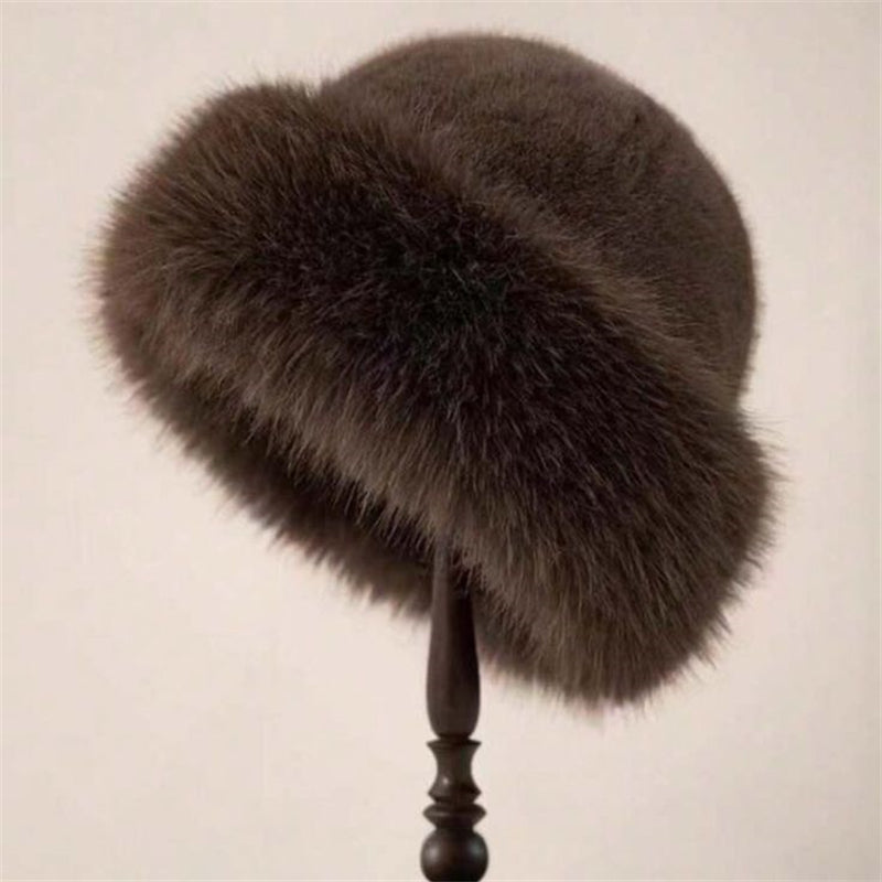 Comstylish Vintage Basic Cozy Fur Trim Knit Hat