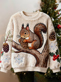 Women's Retro Animal Christmas Art Print Casual Flannel Top