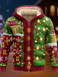 Comstylish Christmas Christmas House Embroidery Zipper Hoodie Cardigan