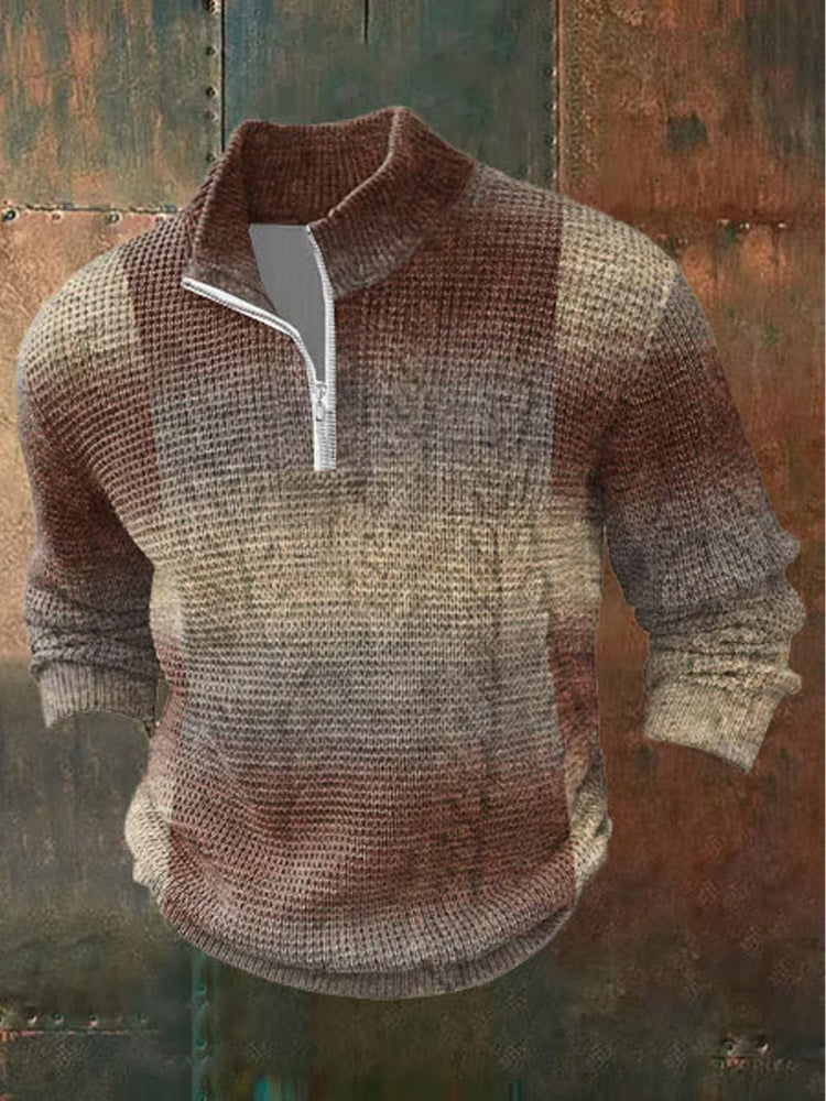 Men's Retro Print Casual Zipper Sweatshirt elevenforest