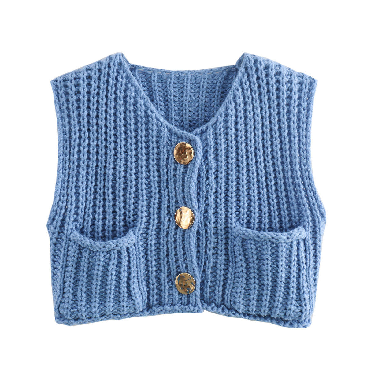 Large Buttons Color Knit Vest Cardigan