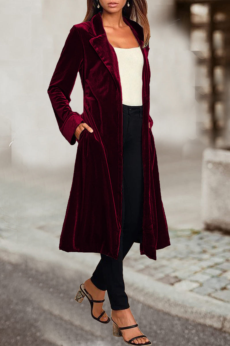 British Style Pocket Turn-back Collar Outerwear