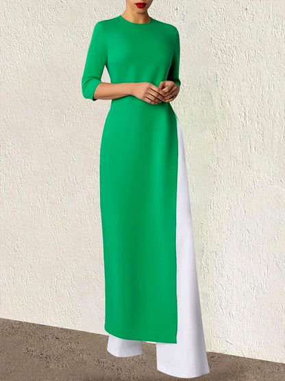 Half Sleeves Color Split-side Round-neck T-shirts Tops