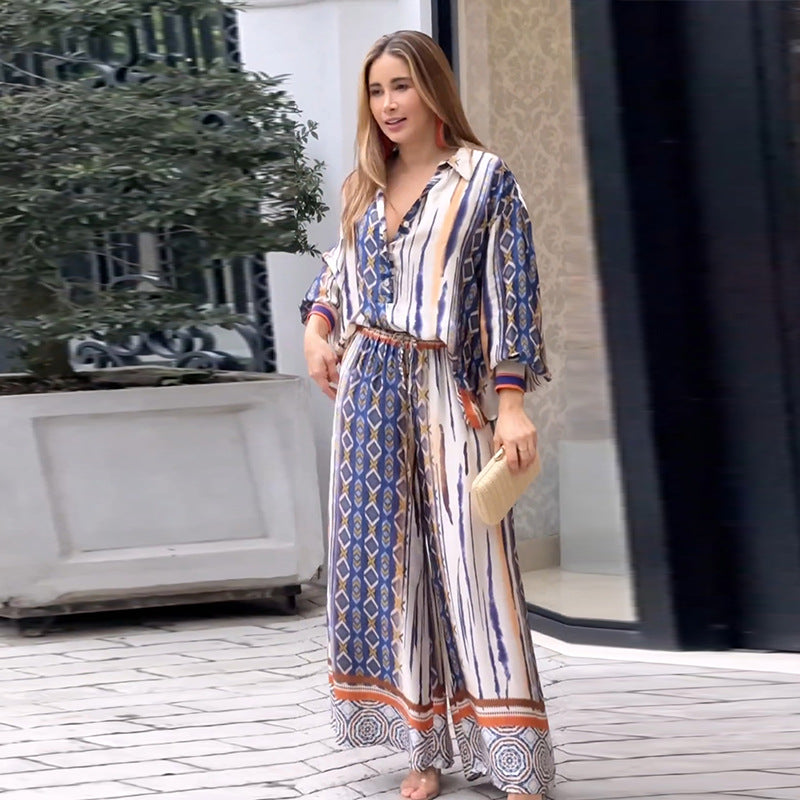 Autumn Printing Suit: Loose Long Shirt & Two Piece Pants ’s Clothing