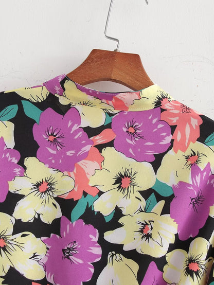Spring Print Long Sleeve Loose Shirt – Flower Pattern Blouse