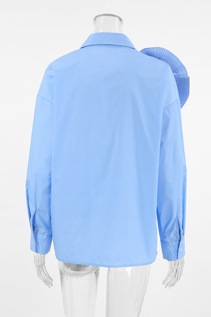 Flowers Three-dimensional Pattern Turndown Collar Tops