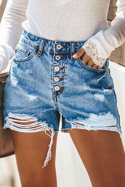 Street Ripped High Waist Straight Denim Shorts