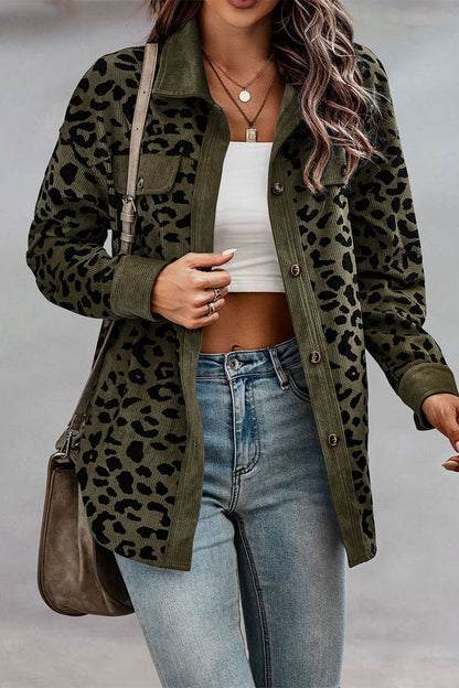 Sweet Leopard Pocket Turndown Collar Tops