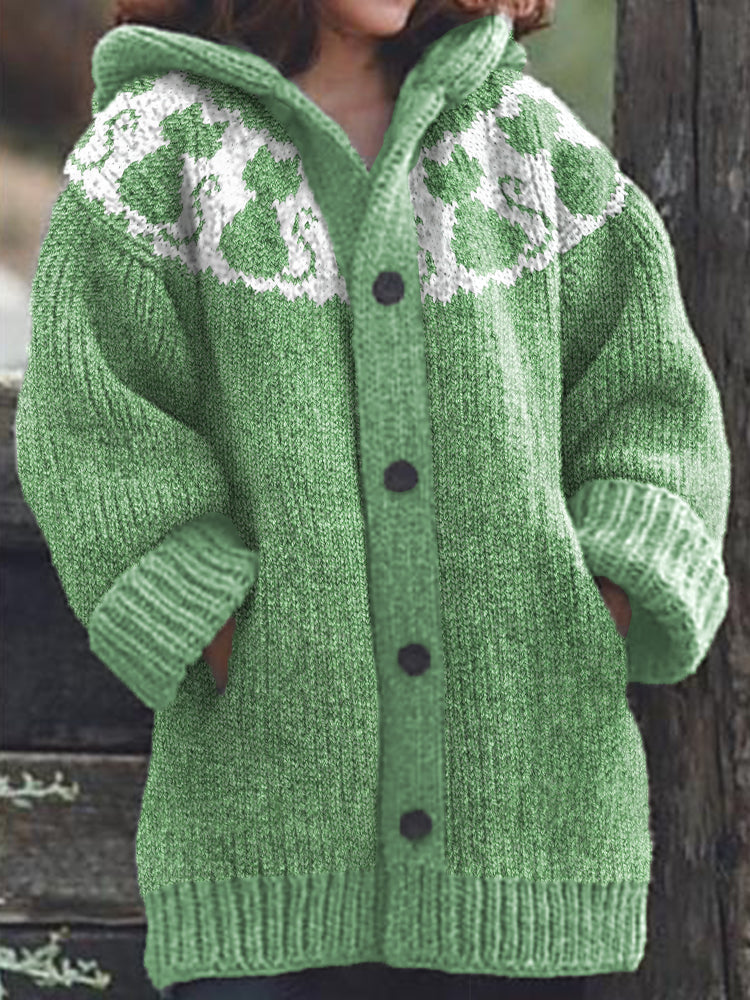 Comstylish Cute Cats Pattern Cozy Knit Hooded Cardigan