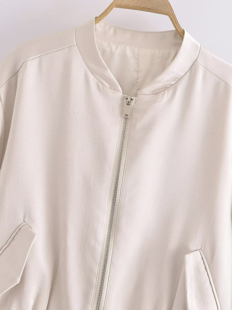 Summer Clothing Stand Collar Long Sleeve Bomber Jacket Working Pants Set – Stylish Outfit for