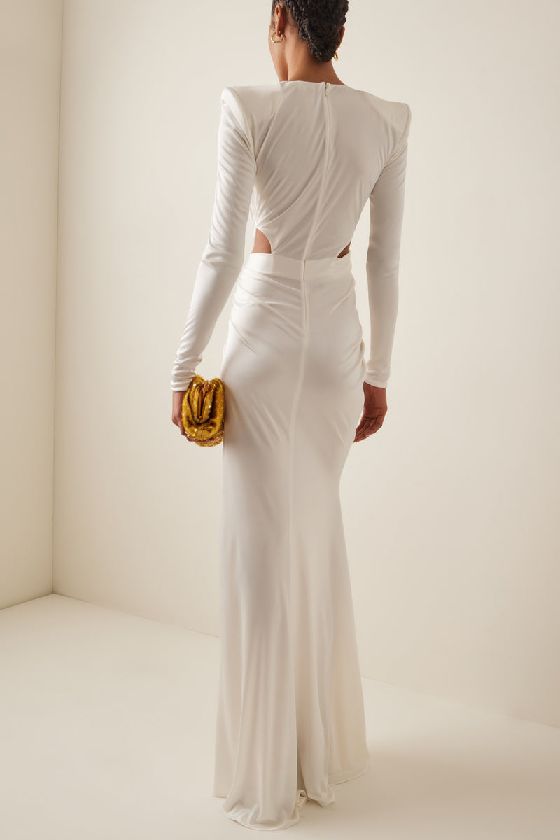 V-neck Long Sleeve Slit Midi Dress