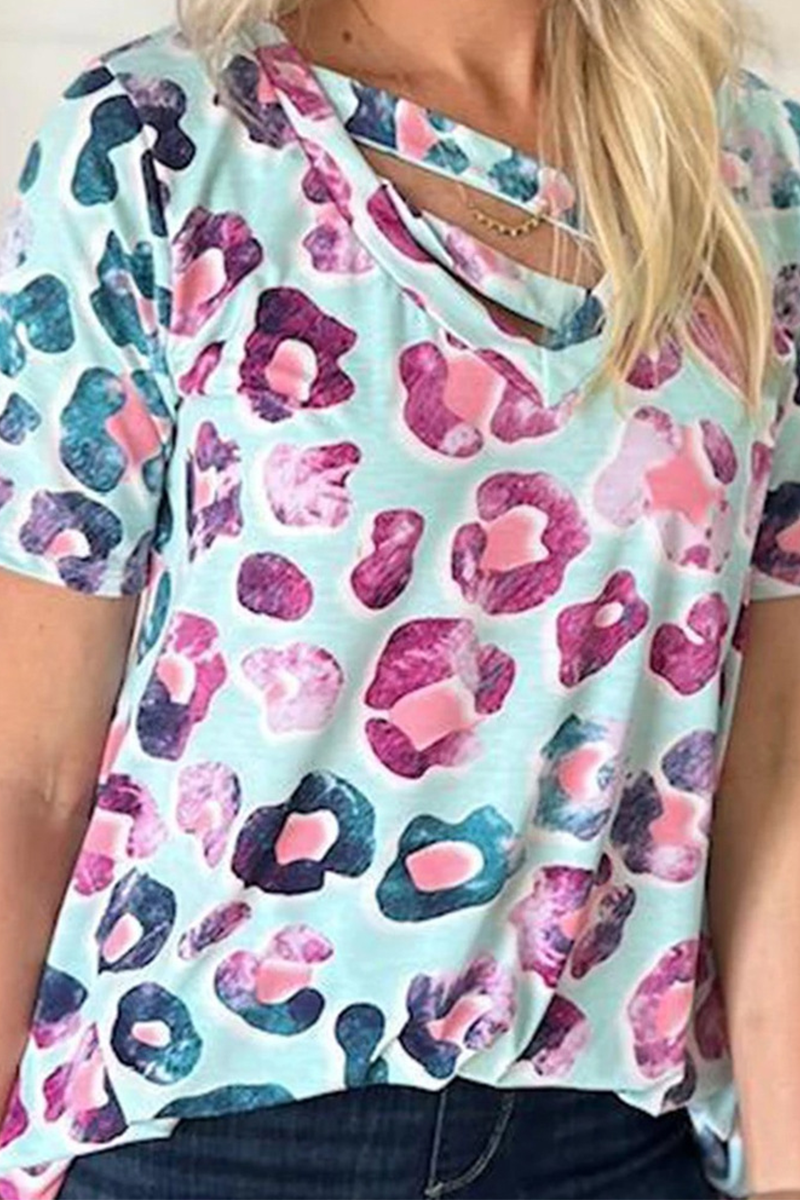 Print Patchwork V Neck T-shirts