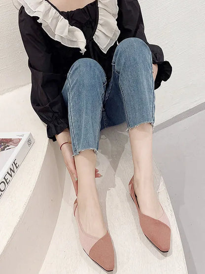 Contrast Color Pointed-toe Split-joint V-cut Flat Shoes Flats