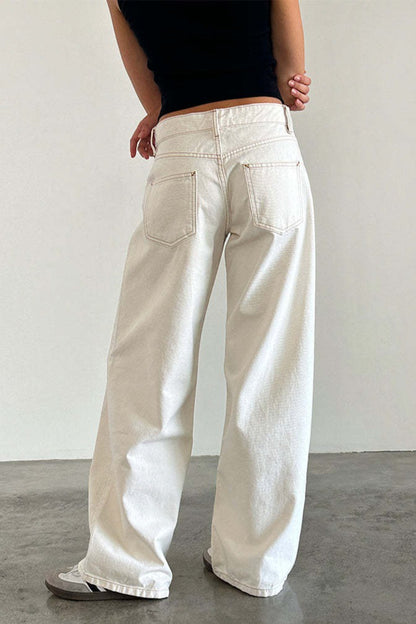 Low Rise Washed Straight Jeans