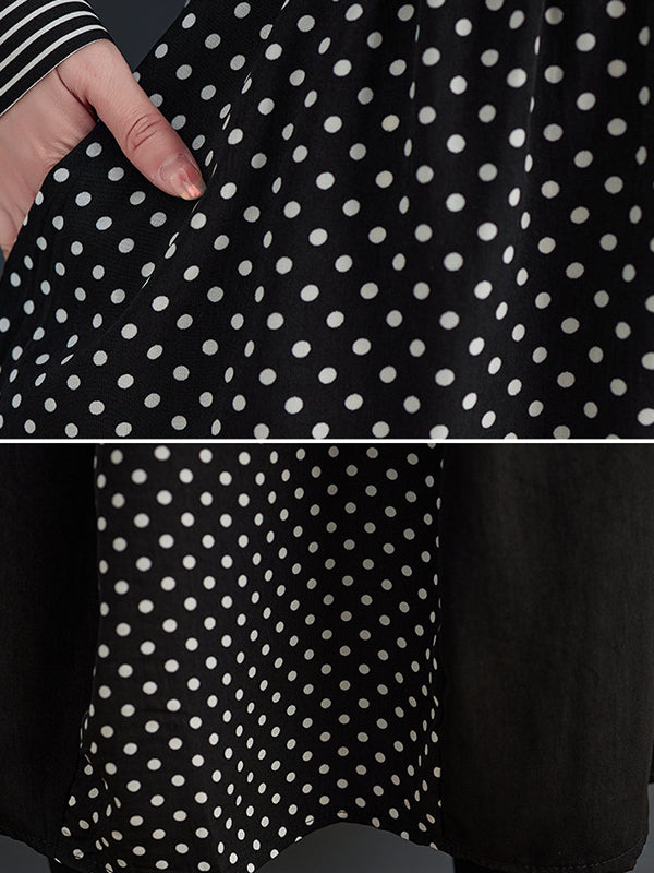 Loose Oversize Striped Polka-dot Split-joint Blouse Top A-line Skirt Bottom Two Pieces Set