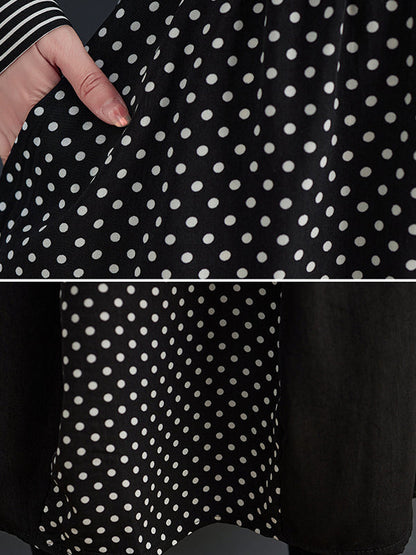 Loose Oversize Striped Polka-dot Split-joint Blouse Top A-line Skirt Bottom Two Pieces Set
