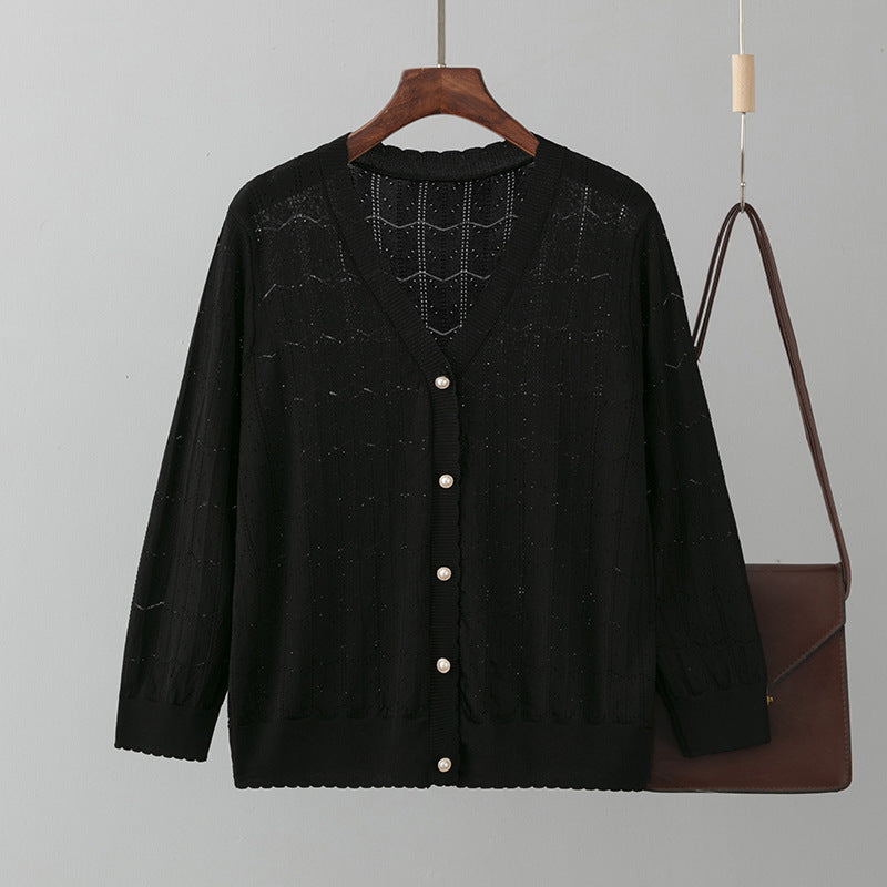 V Neck Hollow Out Cutout Knitted Cardigan Coat Spring Summer Short Small Thin Sun Protection Clothing Top