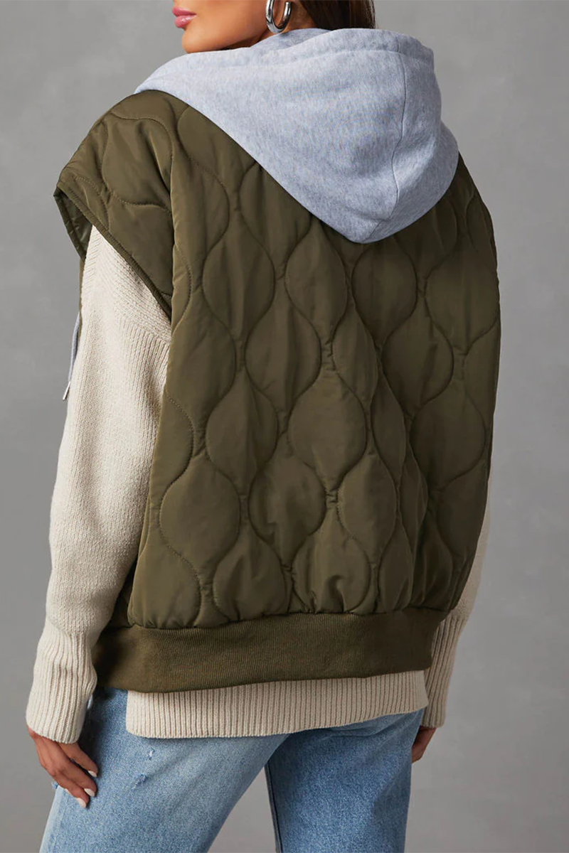 Zipper Contrast Hooded Waistcoats