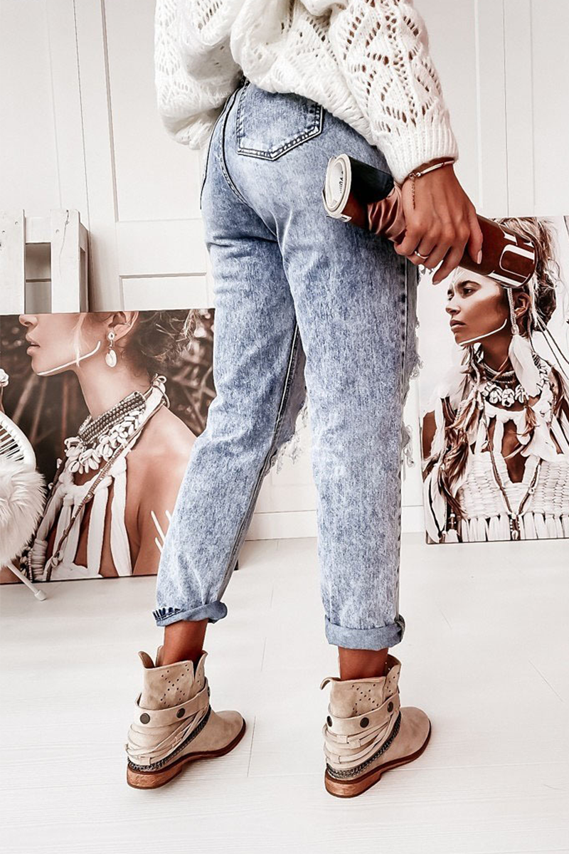 Street Ripped Hollowed Out Regular Jeans