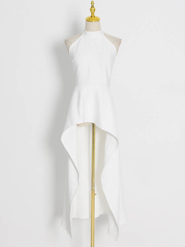 Original Sleeveless Irregularity Color High-neck T-shirt Top&pleated Skirt Bottom Two Pieces Set