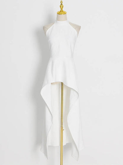 Original Sleeveless Irregularity Color High-neck T-shirt Top&pleated Skirt Bottom Two Pieces Set