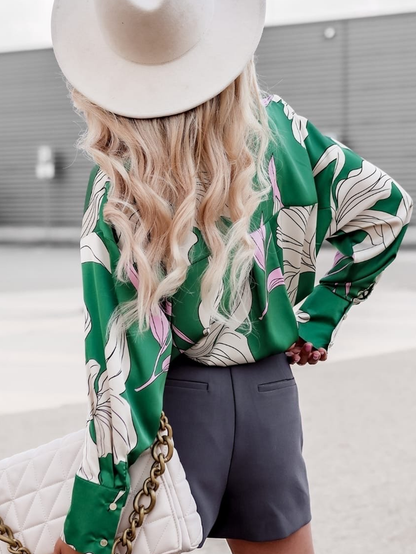 ’s Spring Summer Printed Professional Long Sleeve Shirt – Print Blouse