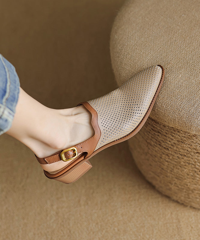 Style Apricot Sandals Chunky Sheepskin Hollow Out Pointed Toe Ap1006