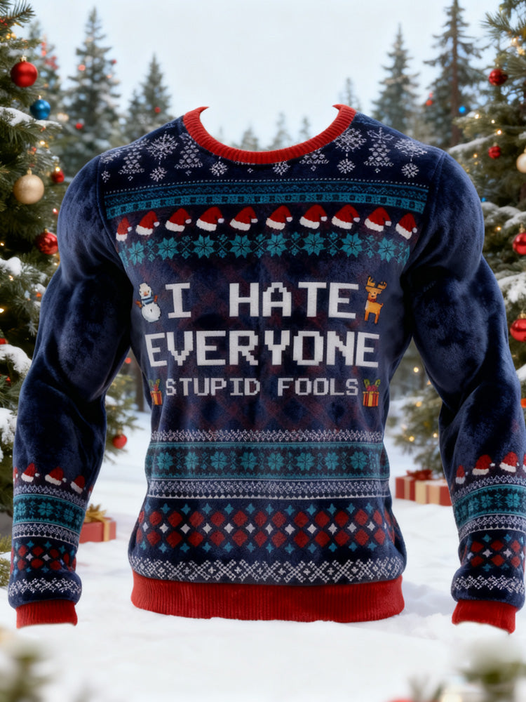 Comstylish I Hate Everyone Christmas Ugly Flannel Sweatshirt
