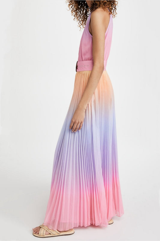 Clare Printed Plisse Halterneck Maxi Dress