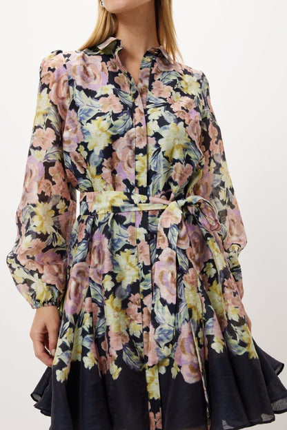 Ada Printed Belted Flare Mini Dress