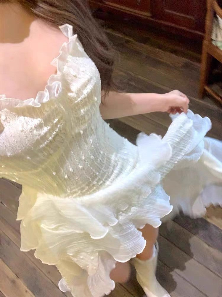 Y2k Ruffles Spaghetti Strap Irregular Midi Dress Summer New Slim Fairycore Birthday Party Dress Prom Robe Vestidos Mujer