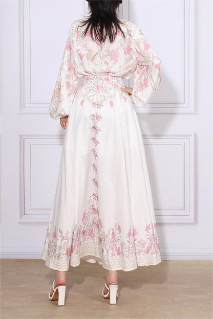Puff Sleeve Top ?bow High Waist Maxi Skirt Set