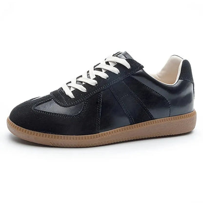 Genuine Leather Silver Sneakers - Lace-up Athletic Flats