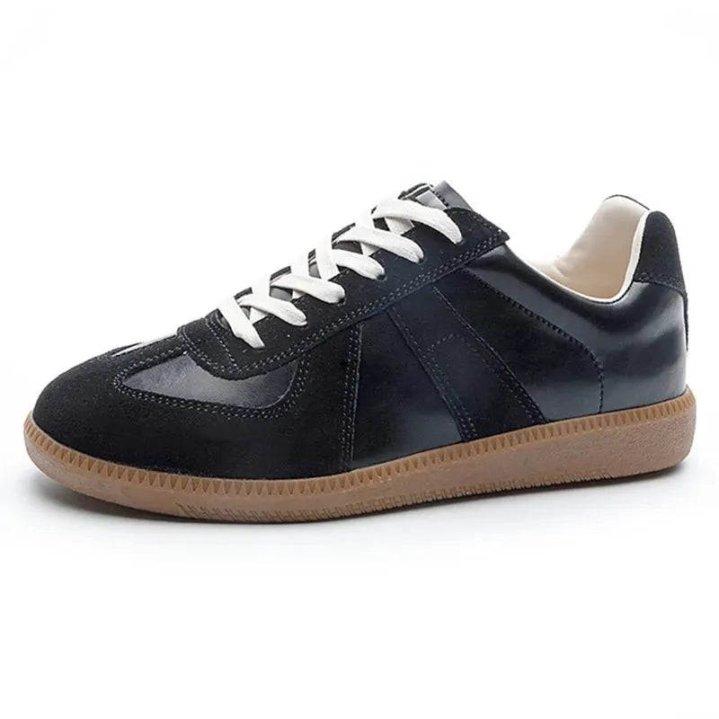 Genuine Leather Silver Sneakers - Lace-up Athletic Flats
