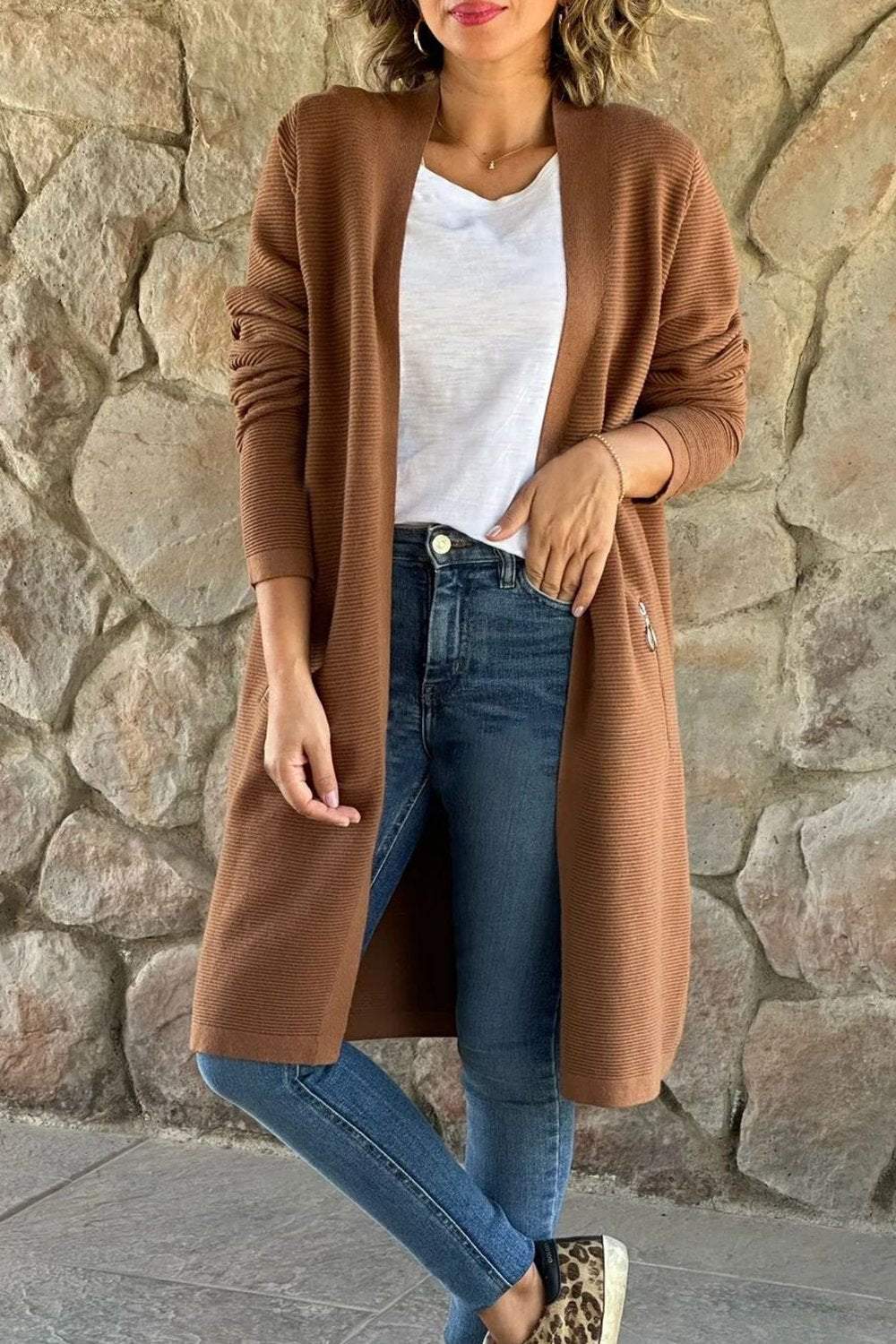 Color Knitted Sweater Long Coat