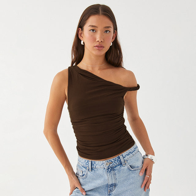 Simple Basic Summer Tank Top Sleeveless Color Off Shoulder Side Ruched Crop Tops Vestidos Spring T S – Sleeveless Color Off Shoulder Crop Top