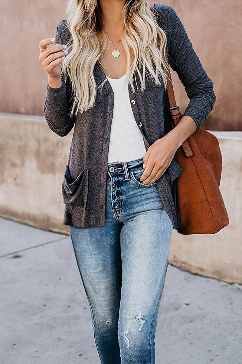 Patchwork Buttons V Neck T-shirts(6 Colors)