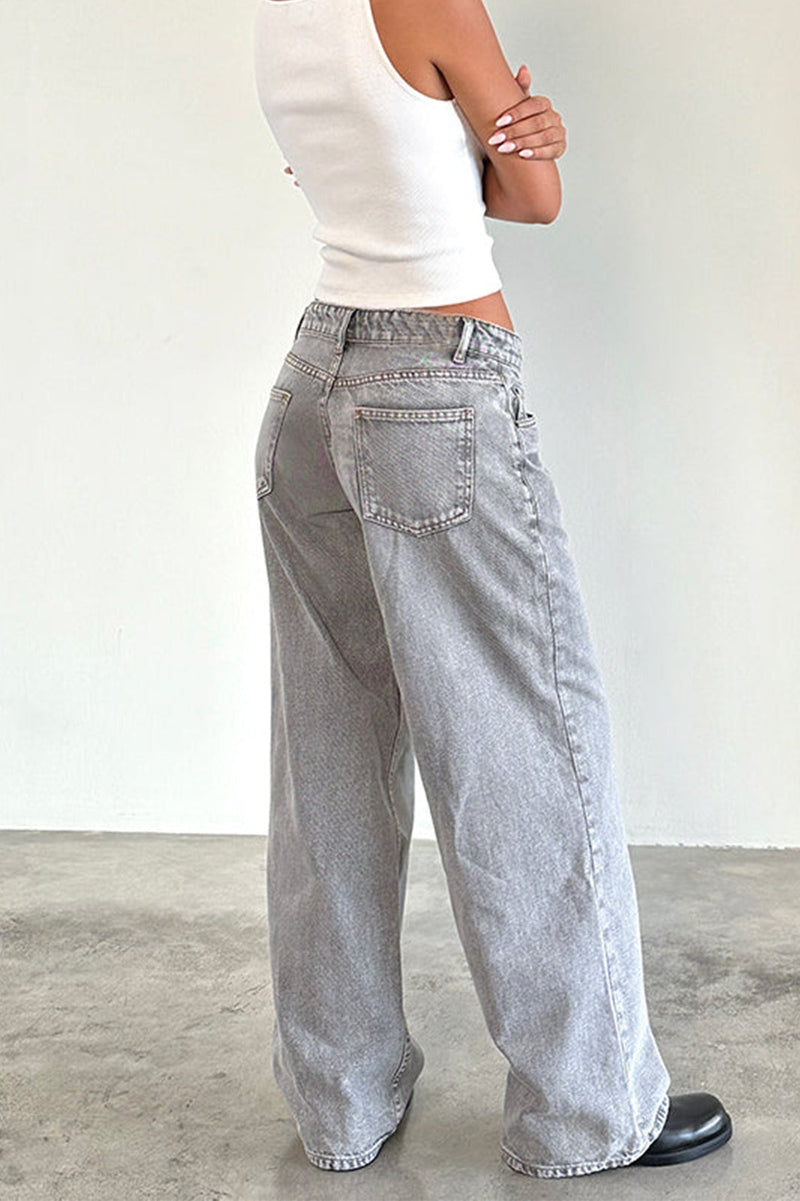 Low Rise Washed Straight Jeans