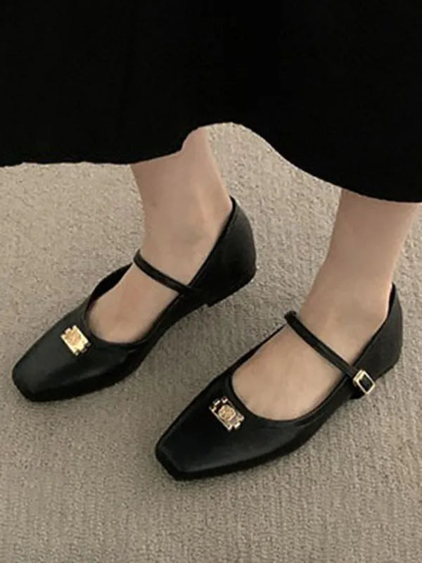 Lace-up Shallow Cut Split-joint Square-toe Flat Shoes