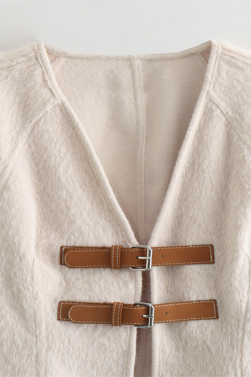 Color Patchwork V Neck Outerwear