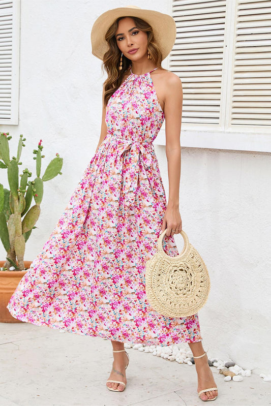 Halter Neck Lace Up Midi Dress
