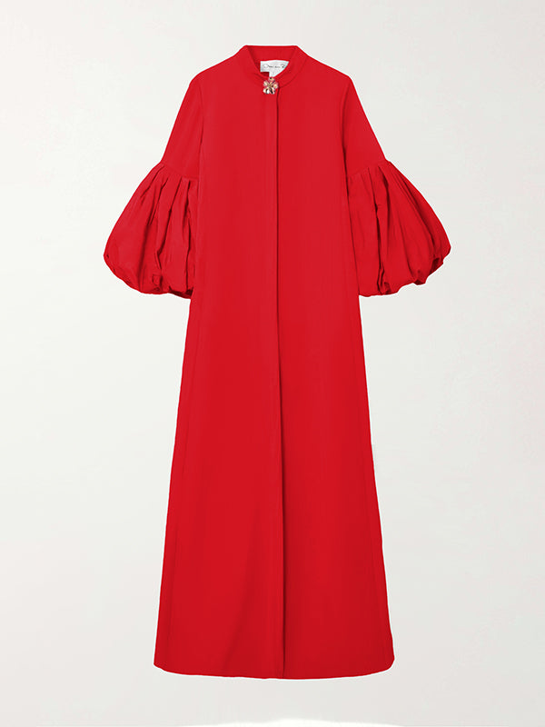Loose Flower Shape Color Stand Collar Lantern Sleeves Maxi Dresses